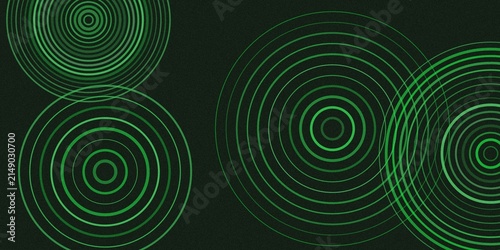 Konstfotografi Dark green background with several vibrant circular ripple pattern motifs