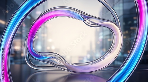 Abstract human brain representation with glowing neon blue and pink fluid lights in a futuristic technological environment