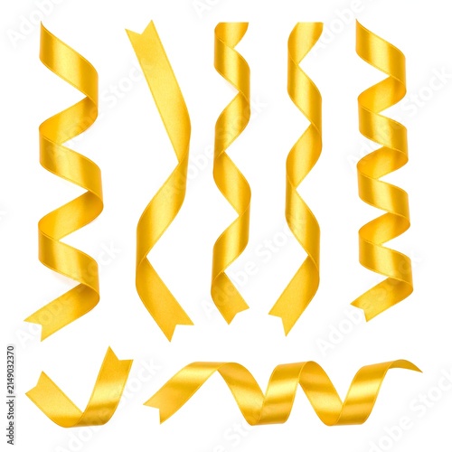 Beautiful yellow ribbon collection on white background