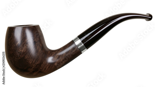 Canvas Print Bent briar smoking pipe with silver band and black stem