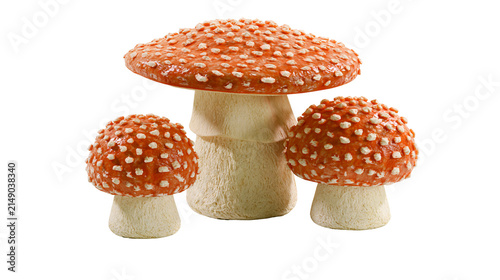 Bild auf Leinwand Three red and white spotted fly agaric mushrooms