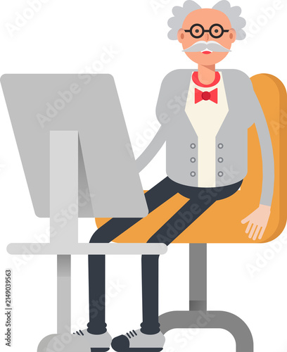 Scientist Character Working on Desktop

