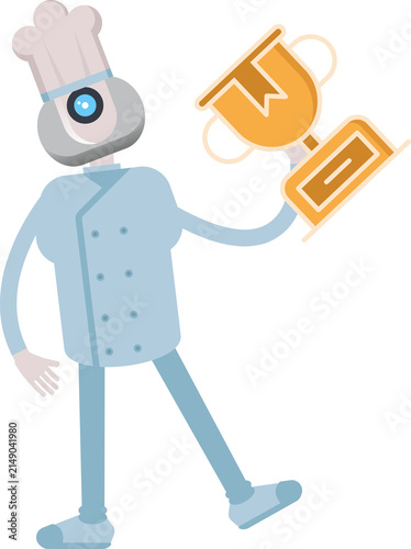 Chef Robot Character Holding Trophy Illustration
