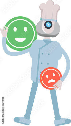 Chef Robot Character and Emoticon Sign
