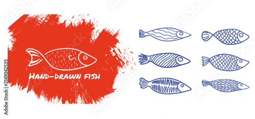 Foto Fish set vector hand drawn whimsical doodle illustration