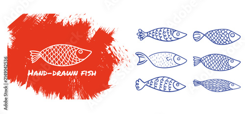 Bild auf Leinwand Fish set vector hand drawn whimsical doodle illustration
