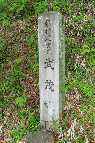 史跡武茂城跡を示す県指定史跡の石碑/Stone Monument Marking the Historic Site of Bumo Castle Ruins