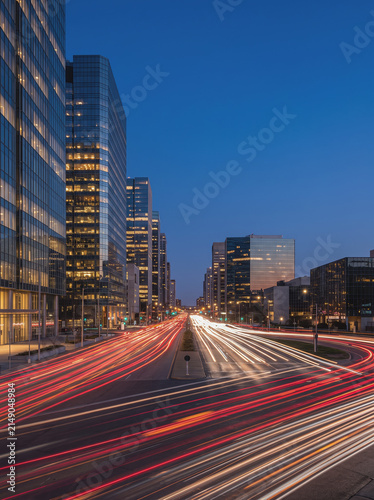 City Street Light Trails Night Time Lapse Urban Scene