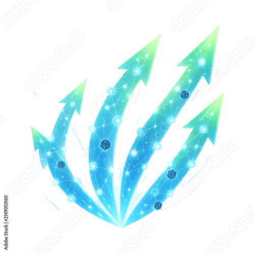 Abstract Business Growth and AI Integration Elements with Ascending Arrows and Futuristic Glowing Nodes Isolated on Transparent Background