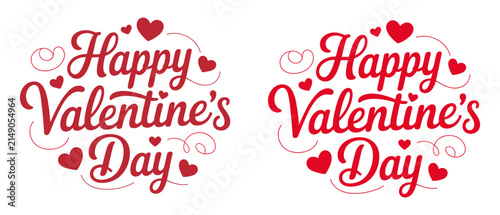 Cuadro en lienzo Two elegant red calligraphy typographic designs with hearts proclaiming Happy Va