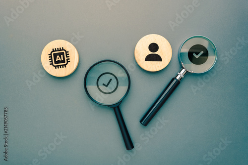 Fotografie AI and human verification concept, artificial intelligence with human review and
