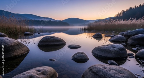 Dawn's Haze on Pebble Lake