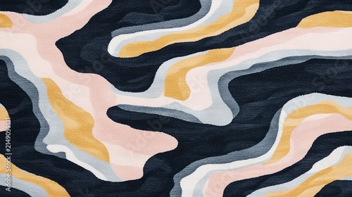 This abstract design features flowing shapes in soft pastel colors against a dark background, ideal for textiles, wallpapers, or modern decor projects, adding a touch of elegance to any setting,