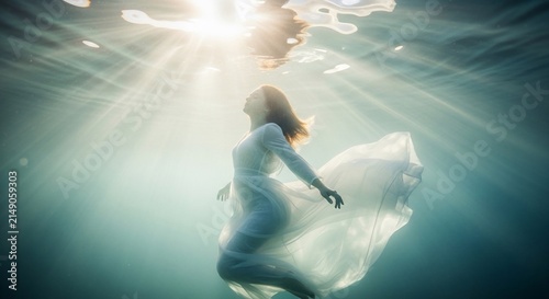 Ethereal Descent: Sun-Drenched, Underwater Ballet