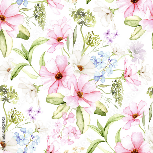 Seamless Watercolor Wildflower Garden Floral Pattern