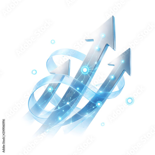 Abstract Business Growth and AI Integration Elements with Ascending Arrows and Futuristic Glowing Nodes Isolated on Transparent Background
