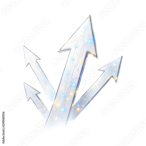 Abstract Business Growth and AI Integration Elements with Ascending Arrows and Futuristic Glowing Nodes Isolated on Transparent Background