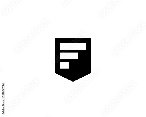 Geometric letter F shield logo design. Minimal black coat of arms initial logotype. Modern icon for security, law, finance and business development brands.