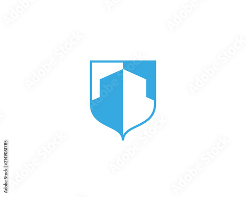 Real estate shield logo design. Minimal building silhouette crest or star heraldic logotype. Modern icon for property development, security and finance brands.