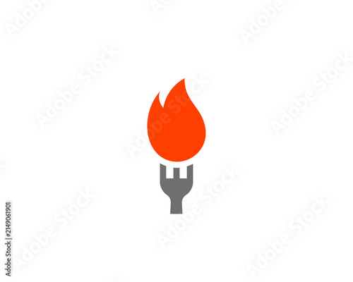 Abstract hot food fork flame logo design. Spicy restaurant or kitchen torch logotype. Modern symbol for catering, grill and culinary brands.