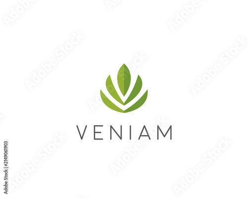 Abstract green leaf or tree logo design. Elegant organic emblem. Luxury geometric symbol for eco, wellness, spa and beauty brands.