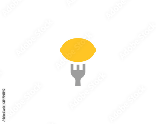 Abstract fresh lemon fork logo design. Juicy citrus food or culinary symbol. Modern icon for catering, juice bar and restaurant brands.