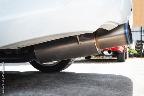 Full titanium exhaust tips in sport racing car.
