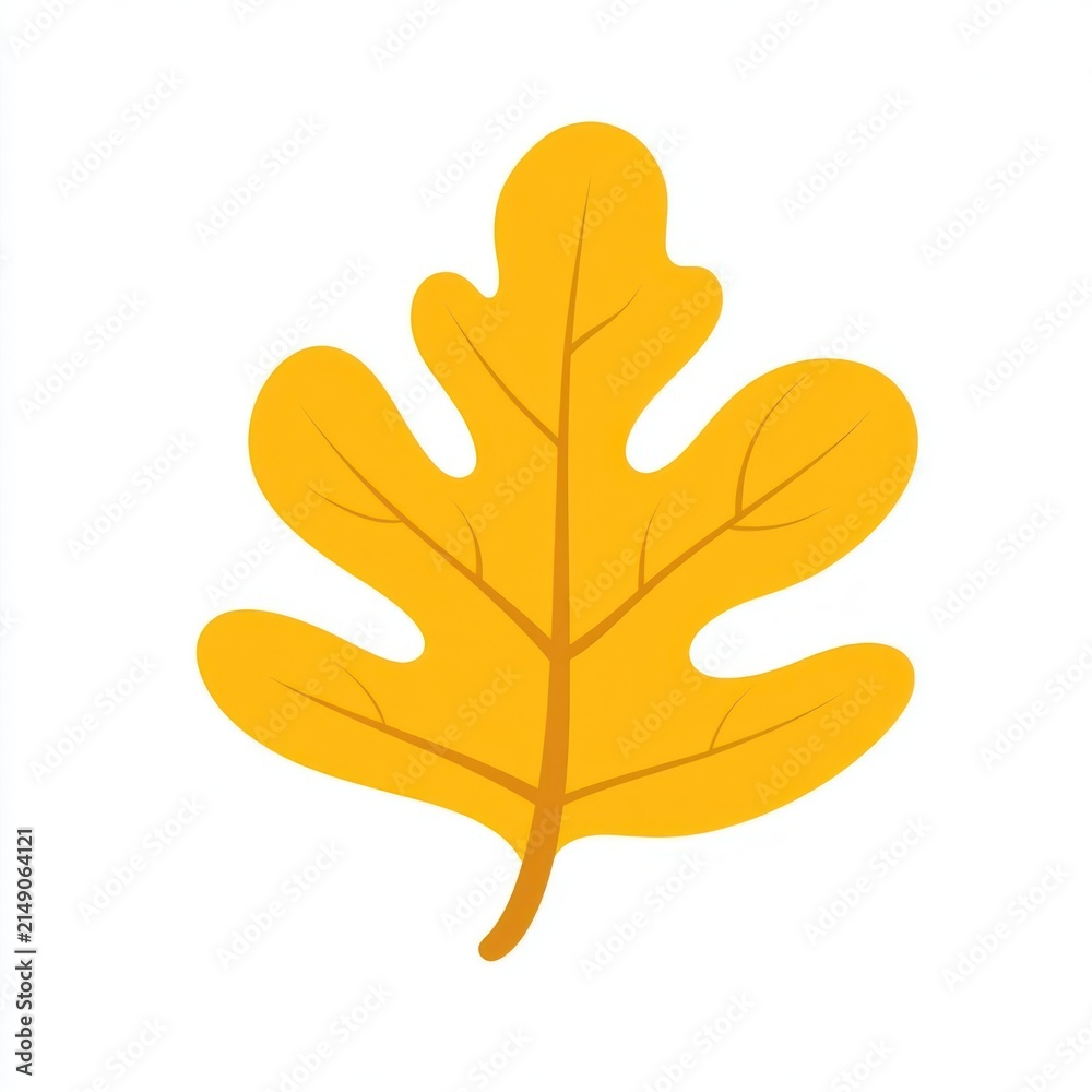 Fototapeta premium Yellow rounded oak leaf illustration autumn fall.
