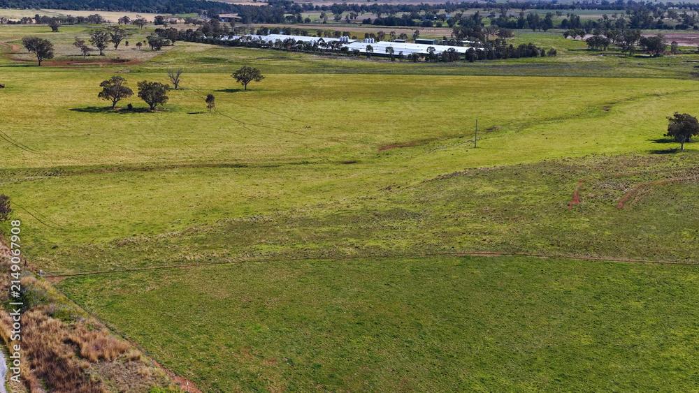 Obraz premium Aerial View of Green Farmland and Rural Pastures in Tamworth