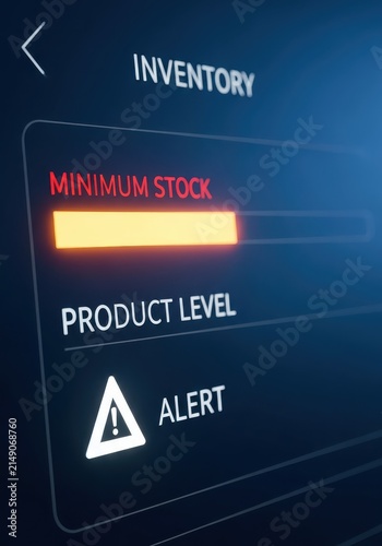 Digital Inventory Management Dashboard Interface with Minimum Stock Alert and Product Level Warning