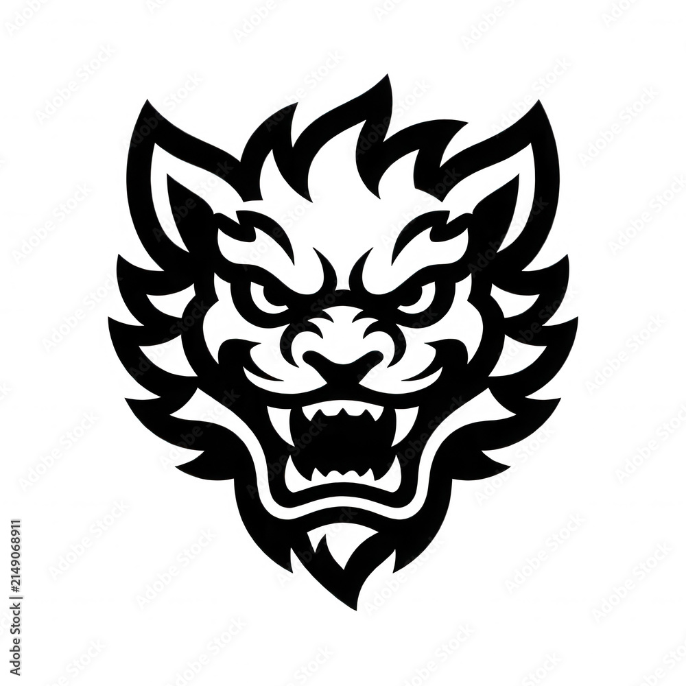 Fototapeta premium White Line Art Demon Mask Isolated