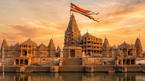 Dwarkadhish Temple Dwarka Golden Hour – Iconic Coastal Hindu Temple