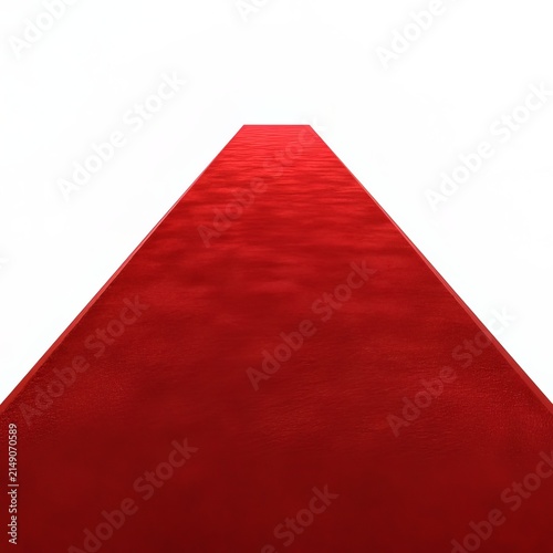Long red carpet stretches across white space.