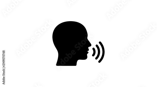 Silhouette of a person speaking with sound waves on a white background