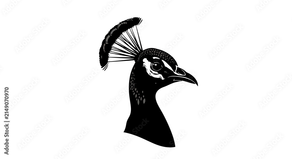 Obraz premium Elegant peacock head silhouette illustration with crest detail