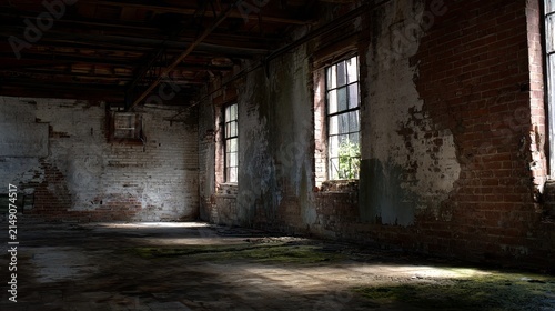 Abandoned Room with Light Streaming Through Windows, Decay and Neglect.