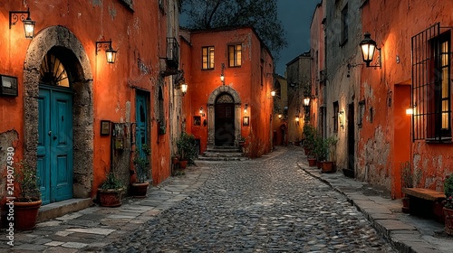 Charming San Miguel de Allende Street at Night - A Colorful Journey.