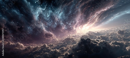 Dramatic Sky with Clouds and Light Streaks - A Celestial Spectacle.