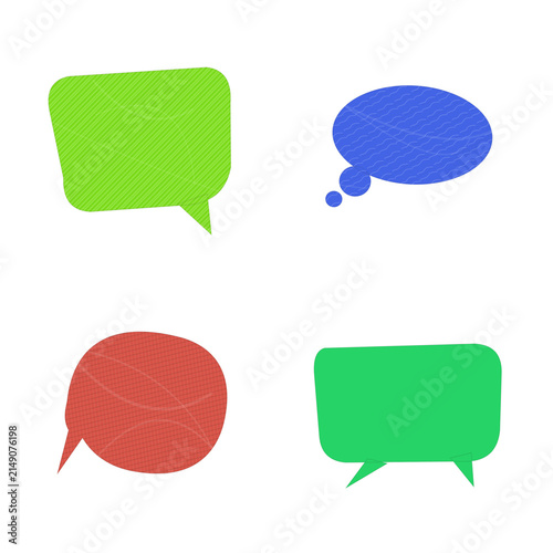 Four colorful speech bubbles with textured patterns during a conceptual dialogue presentation isolated on transparent background