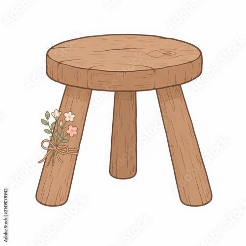 Wooden Stool with Decorative Flowers for Rustic Home Decor