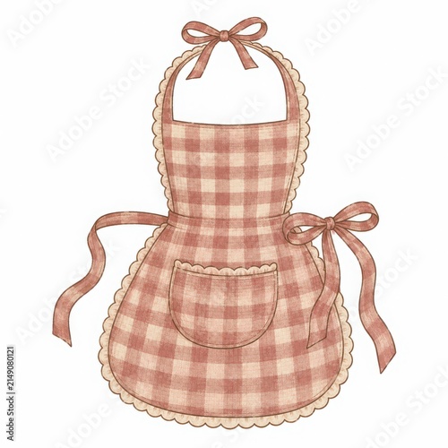 Charming Vintage Gingham Apron with Bow and Pocket Design
