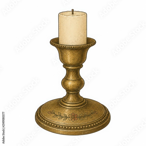 Elegant Vintage Candle Holder with White Candle on Decorative Base