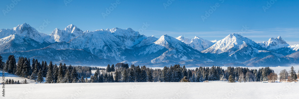 Fototapeta premium Panorama Winter-Landschaft im Allgäu bei Füssen