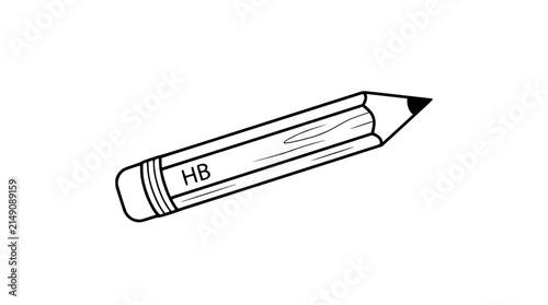 Simple HB Pencil Drawing, Isolated on White Background, Sketching Tool