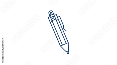 Simple Line Art of a Blue Ballpoint Pen on White Background