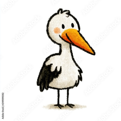 Cute white stork bird doodle illustration