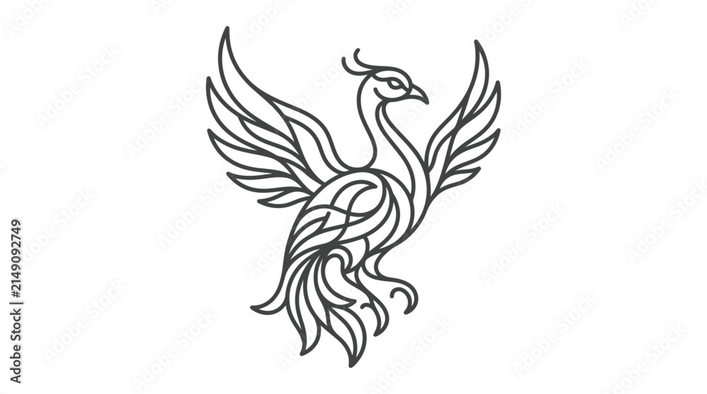 Obraz premium Elegant Mythical Phoenix Bird Line Art Illustration Vector