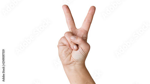 Konstfotografi Hand showing peace sign gesture with two fingers up
