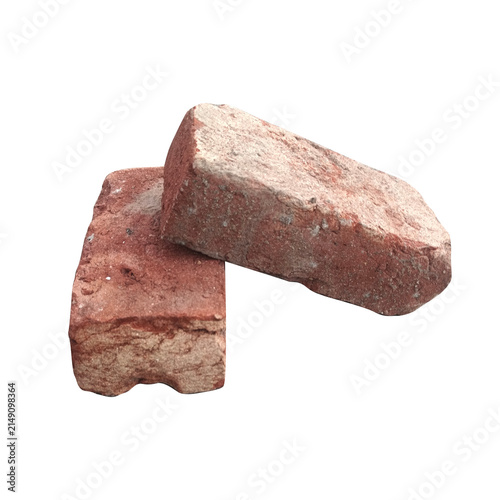 Two weathered red bricks rustic building materials for construction on transparent background
