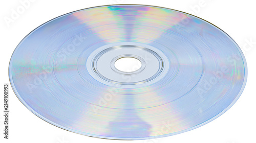 Shiny silver CD disc with rainbow reflections and center hole